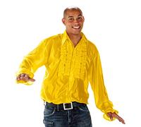 Folat B.V. Camisa de Manga Larga Camisa de Fiesta Volantes 70er 80 Amarillo Retro Camisa de Manga Larga Camisa de Fiesta temática años Talla M/L