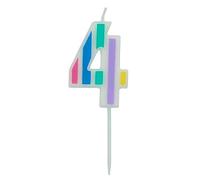 Folat B.V.-Folat 24264 Velas Vela Número 4 Multicolor Adornos para pasteles cumpleaños, aniversario de Bodas, Graduación, baby shower, fiesta de niños, 5 cm