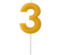 Folat B.V.-Folat 24303 Vela-Número 3-Cera de abejas-4,5 cm-Fabricación de productos naturales, Velas de cumpleaños numeradas Resistentes a caídas, queman más tiempo, aroma a miel, color amarillo