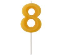 Folat B.V.-Folat 24308 Vela-Número 8-Cera de abejas-4,5 cm-Fabricación de productos naturales, Velas de cumpleaños numeradas Resistentes a caídas, queman más tiempo, aroma a miel, color amarillo