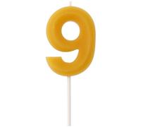 Folat B.V.-Folat 24309 Vela-Número 9-Cera de abejas-4,5 cm-Fabricación de productos naturales, Velas de cumpleaños numeradas Resistentes a caídas, queman más tiempo, aroma a miel, color amarillo