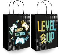 Folat B.V.-Folat 24971 videojuegos-Bolsas de regalo-Level Up-20 x 27 cm-6 piezas-Decoraciones para fiestas de juegos de cumpleaños Gaming, color black