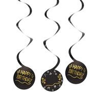 Folat B.V.- Folat 26839 Fiesta Negro Oro Plata-Decoración Colgante-Shining Glam-3 Piezas-para cumpleaños, Aniversarios, Incluidas Pegatinas con números del 0 al 9 para Edades de 0 a 99 años, Color