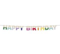 Folat B.V.- Folat 27786 Decoración de cumpleaños Coloridas-Guirnalda de Letras-Madera-Happy Birthday-Stripetastic-4 m-Artículos de Fiesta para niños y Adultos, Multicolor