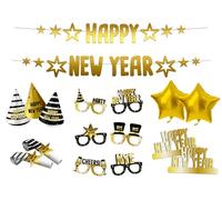 Folat B.V.- Folat 63764 Caja de Fiesta BlackGold HNY-Nochevieja Decoracion Fin Oro Negro, Feliz año Nuevo, Happy New Year, Multicolor
