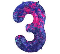 Folat B.V.-Folat 63903 Aluminio Número Figura 3 Paint Splash Morado 86 cm-decoración globos de helio para cumpleaños, aniversario, color carbón