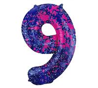 Folat B.V.-Folat 63909 Aluminio Número Figura 9 Paint Splash Morado 86 cm-decoración globos de helio para cumpleaños, aniversario, color carbón