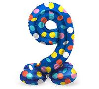 Folat B.V.-Folat 63979 Aluminio Número Figura 9 Colorful Dots Multicolor 72 cm-decoración globos para cumpleaños, aniversario (no se necesita helio), talla única