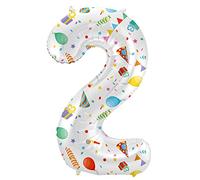 Folat B.V.-Folat 64172 Aluminio Número Figura 2 Joyful Party Multicolor 86 cm-decoración globos de helio para cumpleaños, aniversario, cm