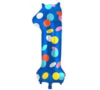 Folat B.V.-Folat 64181 Aluminio Número Figura 1 Colorful Dots Multicolor 86 cm-decoración globos de helio para cumpleaños, aniversario, cm