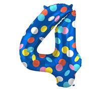 Folat B.V.-Folat 64184 Aluminio Número Figura 4 Colorful Dots Multicolor 86 cm-decoración globos de helio para cumpleaños, aniversario, cm