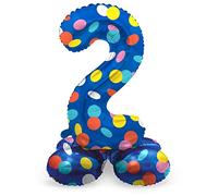 Folat B.V.-Folat 64782 Aluminio Número Figura 2 Colorful Dots Multicolor 41 cm-decoración globos para cumpleaños, aniversario (no se necesita helio), talla única