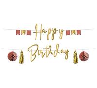 Folat B.V.-Folat 68495 Golden Dusk Happy Birthday Rosado Oro 1,5 metros-Guirnaldas de letras Feliz Fiestas ideal para decorar cumpleaños infantiles, color, 1,5m