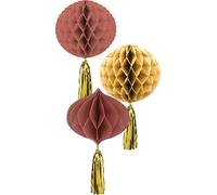 Folat B.V.-Folat 68497 Golden Dusk Decoración Bola Rosado Oro 3 piezas-pompones, bolas de panal, guirnaldas de papel para cumpleaños, bodas, suministros de fiesta, multicolor, 30 cm