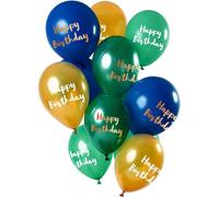 Folat B.V.-Folat Feliz Verde-Oro 30cm-12 piezas Globos de látex para Aire y Helio para Cumpleaños, color (69100)