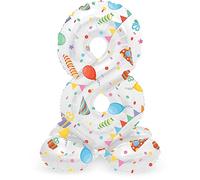 Folat B.V.-Folienballon stehend Zahl 8 Folat 63968 Aluminio Número Figura 8 Joyful Party Multicolor 72 cm-decoración globos para cumpleaños, aniversario (no se necesita helio), talla única