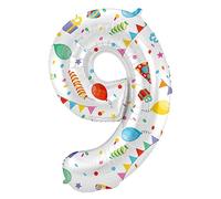 Folat B.V.-Number Folat 64179 Aluminio Número Figura 9 Joyful Party Multicolor 86 cm-decoración globos de helio para cumpleaños, aniversario, cm