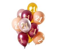 Folat B.V.- Zahl Folat 21 Años Rosa-Oro 30cm-12 Piezas Globos de látex para Aire y Helio para Cumpleaños, Color rosado, 30 cm (69221)