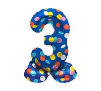 Folat B.V.-Zahl Folat 63973 Aluminio Número Figura 3 Colorful Dots Multicolor 72 cm-decoración globos para cumpleaños, aniversario (no se necesita helio), talla única