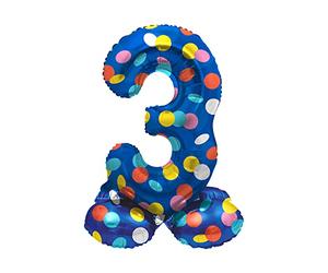 Folat B.V.-Zahl Folat 63973 Aluminio Número Figura 3 Colorful Dots Multicolor 72 cm-decoración globos para cumpleaños, aniversario (no se necesita helio), talla única