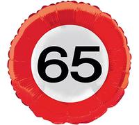 Folat B.V.- Zahl Globo de Papel de señal de tráfico del 65 cumpleaños-46 cm, Color rojo (28565)