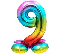Folat Globo de plástico Rainbow con base-Número 9-aprox. 81 cm, color, Costumes (8714572642996)