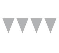 Folat Línea de banderas de color para decoración de fiesta 10 metros Plata