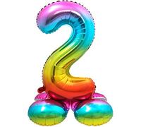 Folat-Number Globo de plástico Rainbow con base-Número 2-aprox. 81 cm, color, costumes (8714572642927)