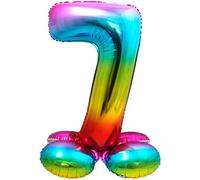 Folat-Number Globo de plástico Rainbow con base-Número 7-aprox. 81 cm, color, Costumes (8714572642972)