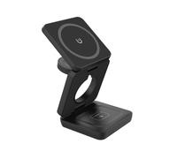 Foldable 3-N-1 Wireless Charger Magnetic Wireless Charging Station for Smartphones / Watches / Earphones Black