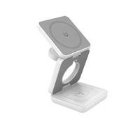 Foldable 3-N-1 Wireless Charger Magnetic Wireless Charging Station for Smartphones / Watches / Earphones White