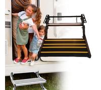 Foldable Aluminium Alloy Camper Stairs, Foldable Aluminum Alloy Camper Steps, RV Door Entry Bottom Step, 440lbs / 200kg Load, Easy To Install, For Motorhome RV Campervan Caravan Black-withlight