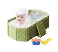 Foldable Baby Bathtub, Large Toddler Bath Tub, Portable Shower Basin with 5 Balls & 2 Ducks Water Toys, for Kids 0-8 Years Old, Boys & Girls, Space-Saving Design