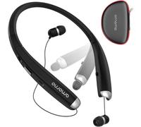 Foldable Bluetooth Headphones AMORNO Wireless Neckband Sports Headset with Retractable Earbuds Sweatproof Noise Cancelling Stereo Earphones with Mic (Black)