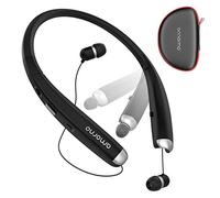 Foldable Bluetooth Headphones AMORNO Wireless Neckband Sports Headset with Retractable Earbuds Sweatproof Noise Cancelling Stereo Earphones with Mic (Black)