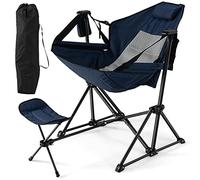 Foldable chair,Hammock Camping Chair, Folding Swing Chair with Retractable Footrest, Adjustable Back, Head Pillow, Cup Holder & Carry Bag, Portable Rocking Recliner for Picnic Fishing Hiking (Black)(N