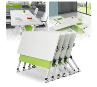 Foldable Conference Room Tables, Flip Top Mobile Training Table, Modern Conference Desk with Silent Wheels Waterproof Desktop, Large Meeting Desk, Suitable for Office,classr, 140cm