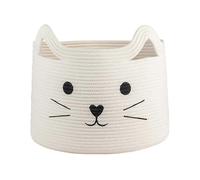 Foldable Cotton Rope Storage Basket Storage Box Cute Cat Pattern Storage Bin for Kid's Room, Baby Toys, Accessories - White