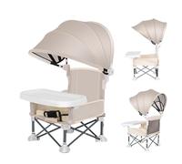 Foldable Dining Chair - Portable Travel Seat with Removable Tray and Sun Canopy | Compact Booster Zfor Home Outdoor Picnic Lawn | Lightweight Folding Camping Beach and, 15-Inch
