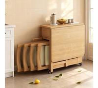 Foldable Dining Table Set, Dining Room Furniture Sets with 4 Foldable Chairs & Drawers & Wheels, Modern Wooden Dining Furniture for Small Spaces