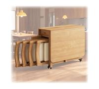 Foldable Dining Table Set, Portable Wood Table with 4 Leather Chairs & Storage, Design Dinette for Kitchen Living Room