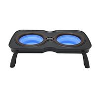 Foldable Elevated Dog Bowls, Double Folding Raised Dog Bowls with Stand, Ergonomic Portable Pet Feeder for Small Medium Dogs, Made of ABS PP TPE, Easy Clean Outdoor Camping Travel (L Azul)