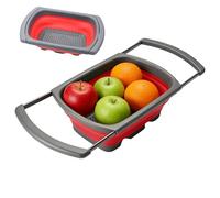 Foldable Food Strainer, 26.4x39x4.2cm Folding Fruit Draining Basket With Ergonomic Handle, Space-Saving Over The Sink Colander Basket, For Apartment Farmhouse Vegetable Fruit Pasta Meal Prep