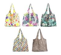 Foldable Grocery Bags - 5 Pieces Heavy Duty Waterproof Tote Bags, Lightweight Reusable Shopping Tote Set with Strong Handles, Portable Grocery Carrier Bag for Outdoor Harvest Fruit Vegetable Shopping