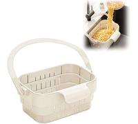 Foldable Hanging Kitchen Sink Drain Basket, Expandable Kitchen Colander No-Drill Sink Rack for Fruit Vegetable Washing, Food Scraper Storage (White)