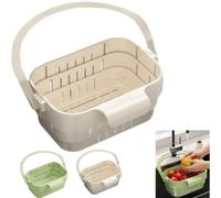 Foldable Hanging Kitchen Sink Drain Basket,Stretchable with Flip Cover No-Drill Kitchen Sink,Filter Vegetables Fruits and Kitchenwares Kitchens Strainer for Daily Cleanup ，White