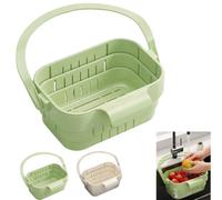 Foldable Hanging Kitchen Sink Drain Basket,Stretchable with Flip Cover No-Drill Kitchen Sink,Filter Vegetables Fruits and Kitchenwares Kitchens Strainer for Daily Cleanup ， Green