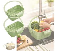 Foldable Hanging Sink Drain Basket,Stretchable Kitchen Colander，2*Green