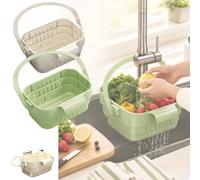 Foldable Hanging Sink Drain Basket,Stretchable Kitchen Colander，Green+White