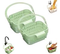 Foldable Hanging Sink Drain Basket, Stretchable Kitchen Colander with Flip Cover, Expandable Foldable Sink Hanging Drain Basket Strainer Colander for Fruits Vegetables (green)